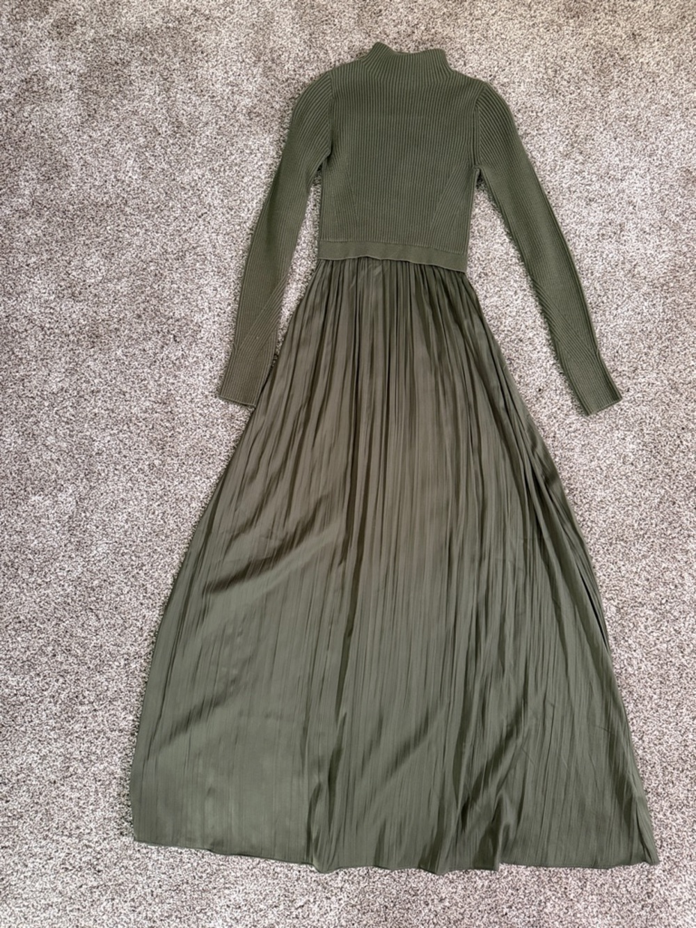 Anthropologie Olive Green Ribbed Bodice Pleated Maxi Dress